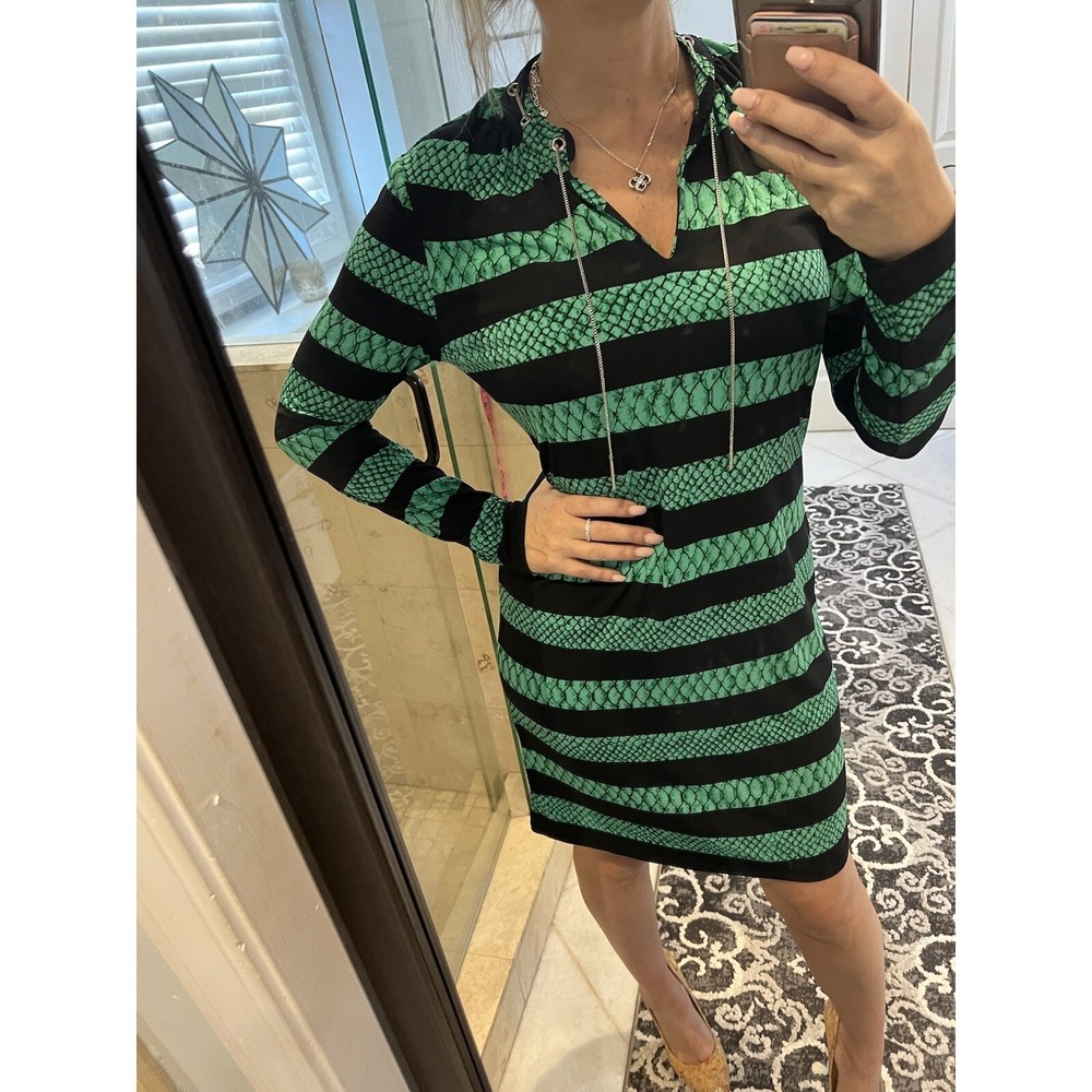 MICHAEL KORS Green Python Striped Chain Jersey Dress Size 8 M
